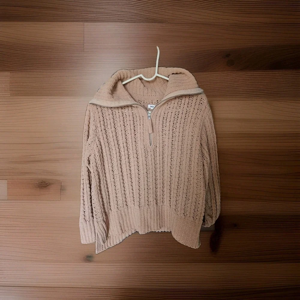 Aerie Cable ChunkyQuarter Zip Sweater, fcozy chenille knit‎  oversized Size XXS